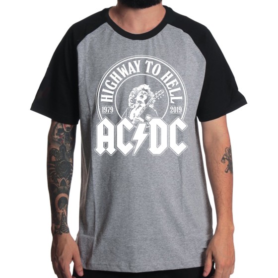 Rockwear Brasil - Camiseta Raglã Acdc Rockwear Preta