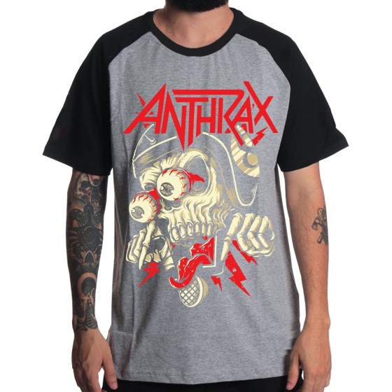 Rockwear Brasil - Camiseta Raglã Anthrax 3 Rockwear Preta