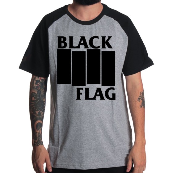 Rockwear Brasil - Camiseta Raglã Black Flag Rockwear Preta
