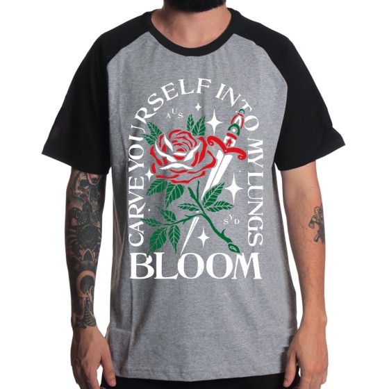 Rockwear Brasil - Camiseta Raglã Bloom Rockwear Preta