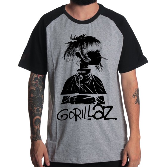 Rockwear Brasil - Camiseta Raglã Gorillaz Rockwear Preta