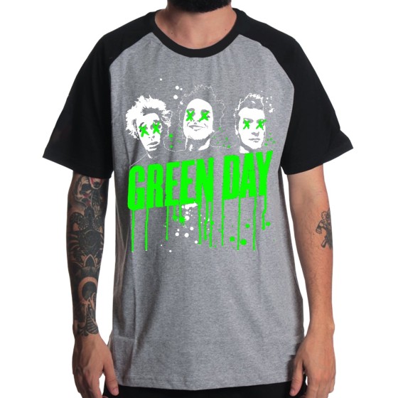 Rockwear Brasil - Camiseta Raglã Green Day 3 Rockwear Preta