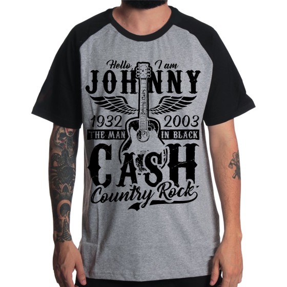 Rockwear Brasil - Camiseta Raglã Johnny Cash Rockwear Preta