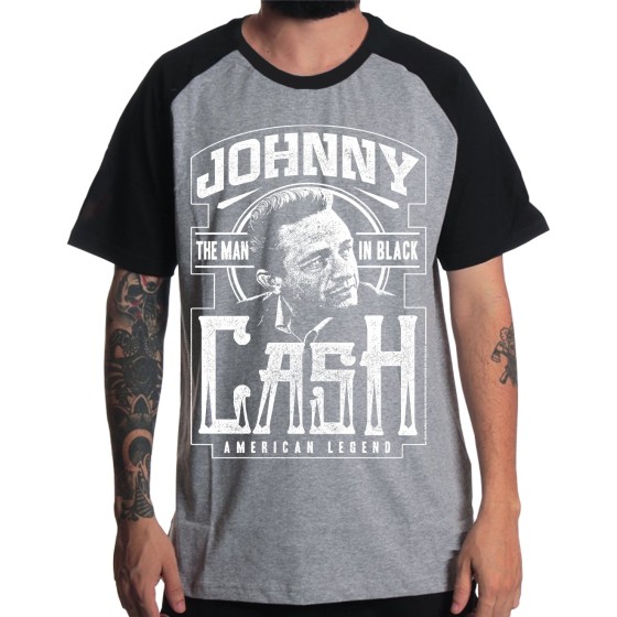 Rockwear Brasil - Camiseta Raglã Johnny Cash 2 Rockwear Preta