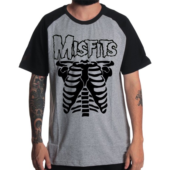 Rockwear Brasil - Camiseta Raglã Misfits 3 Rockwear Preta