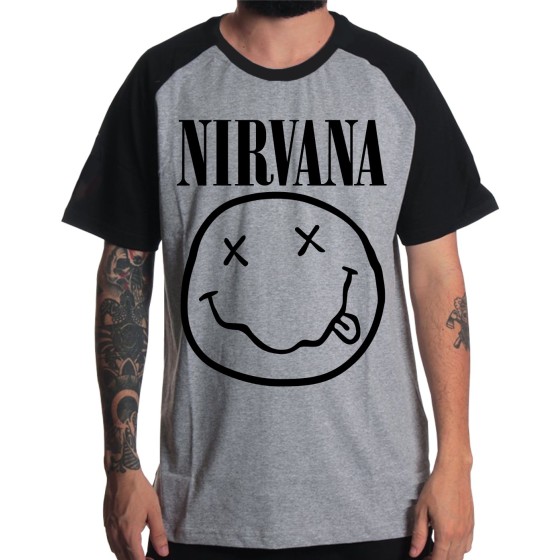 Rockwear Brasil - Camiseta Raglã Nirvana Rockwear Preta