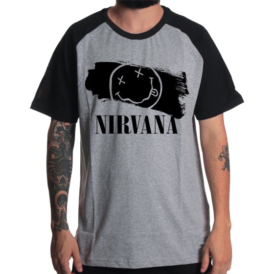 Rockwear Brasil - Camiseta Raglã Nirvana 3 Rockwear Preta
