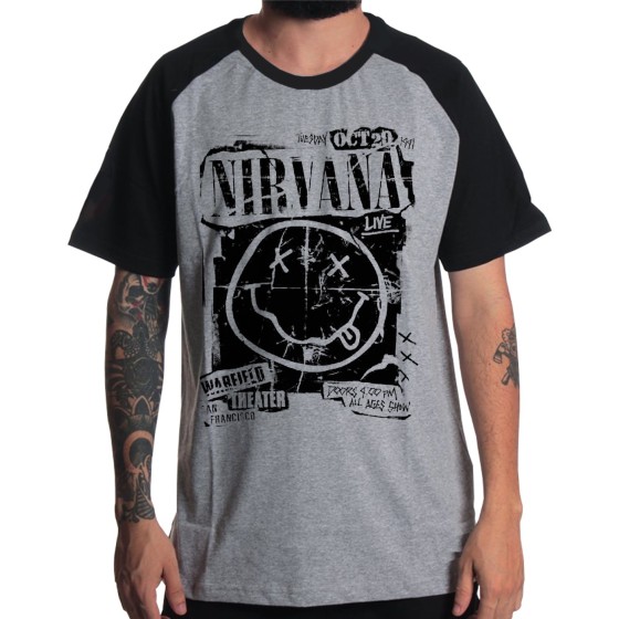 Rockwear Brasil - Camiseta Raglã Nirvana 6 Rockwear Preta