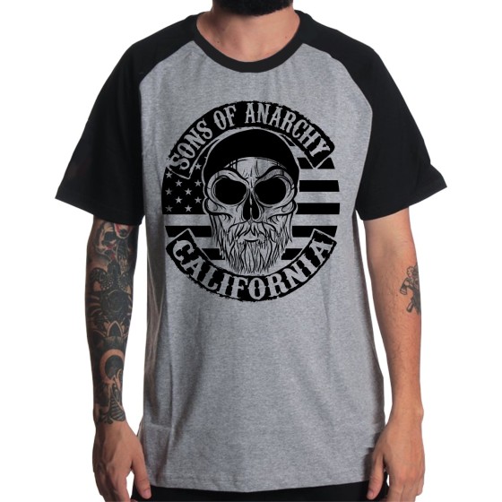 Rockwear Brasil - Camiseta Raglã Sons Of Anarchy Rockwear Preta