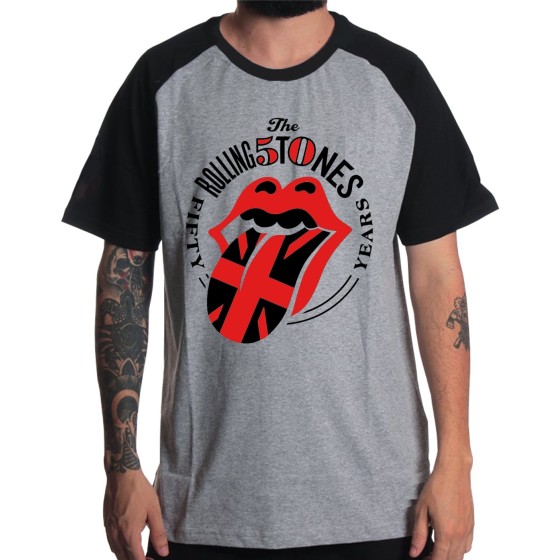 Rockwear Brasil - Camiseta Raglã The Rolling Stones 3 Rockwear Preta