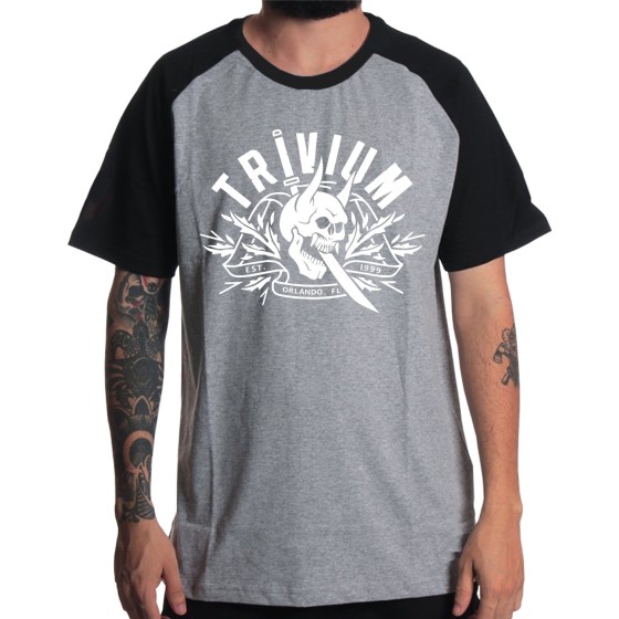 Rockwear Brasil - Camiseta Raglã Trivium 3 Rockwear Preta