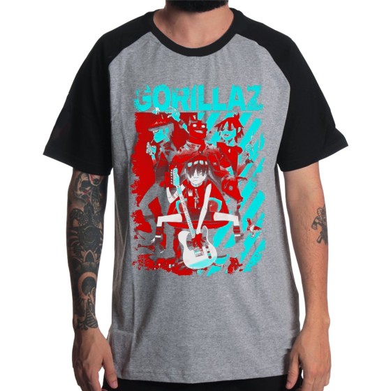 Rockwear Brasil - Camiseta Raglã Gorillaz 3 Rockwear Preta