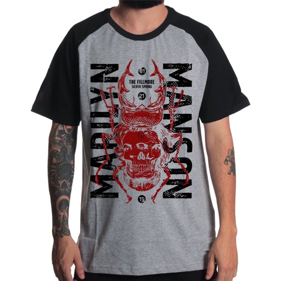 Rockwear Brasil - Camiseta Raglã Marilyn Manson 2 Rockwear Preta