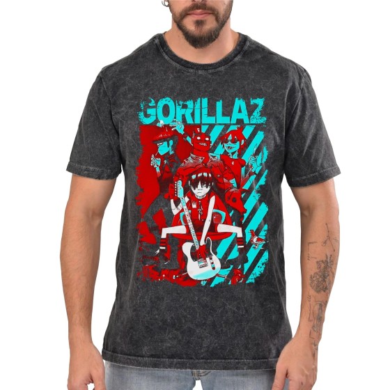 Rockwear Brasil - Camiseta Marmore Gorillaz 3 Rockwear Preta