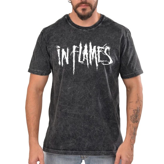 Rockwear Brasil - Camiseta Marmore In Flames Rockwear Preta