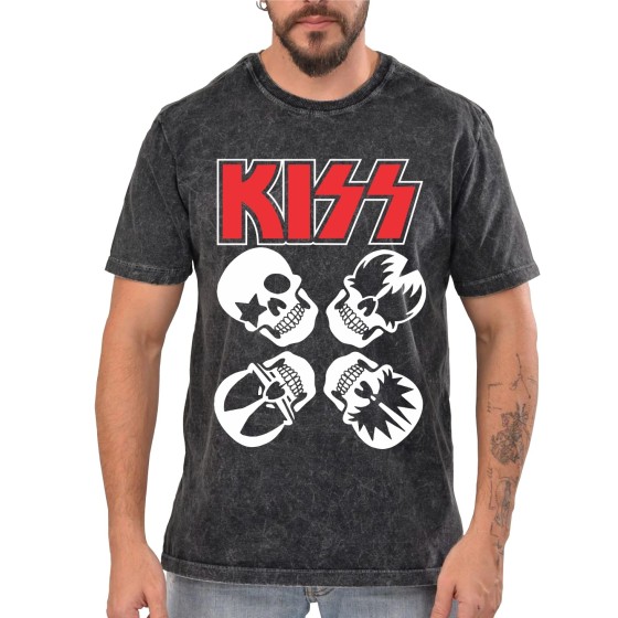 Rockwear Brasil - Camiseta Marmore KISS 3 Rockwear Preta