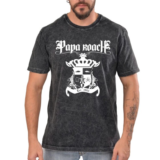 Rockwear Brasil - Camiseta Marmore Papa Roach Rockwear Preta